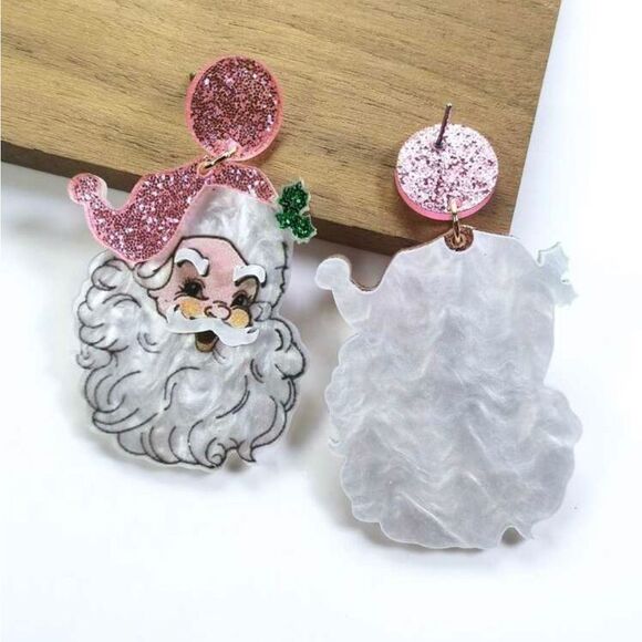 Vintage Retro Santa Earrings, Sparkling Pink Hat, Lightweight, Christmas… - Picture 2 of 5